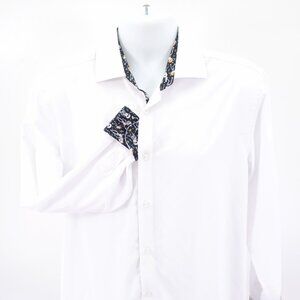 DAMAGED Tom Baine Slim Fit White Halloween Flip Cuff‎ Dress Shirt Large 16-16.5